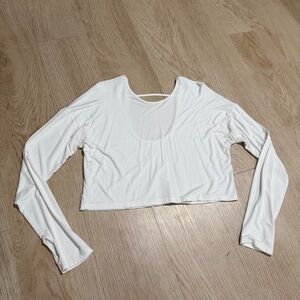White Athletic Top with Thumb Holes and Cut-out
